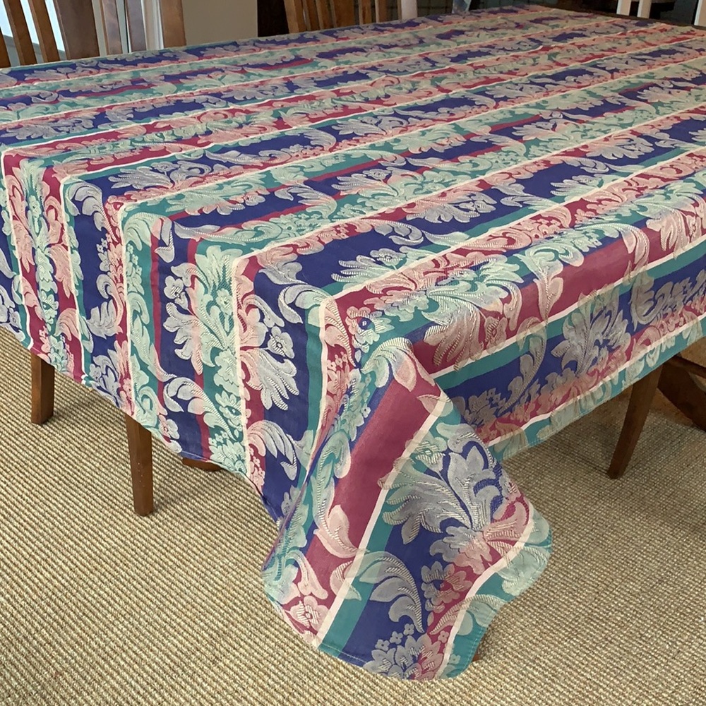 Damask Tablecloth Jewel Tones 60” x 75” in Green Navy Burgundy Gold